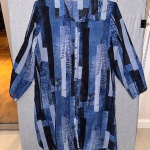 Blue and Black Patterned Sheer Cover Up